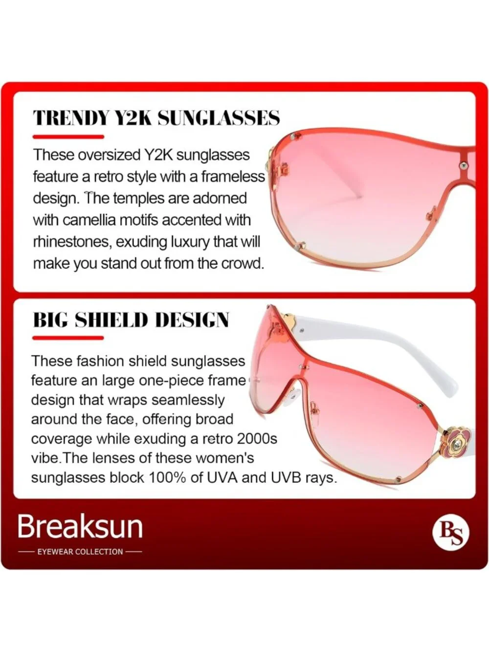Trendy Oversized Y2K Rimless Sunglasses for Women & Men - Luxury Wrap Around